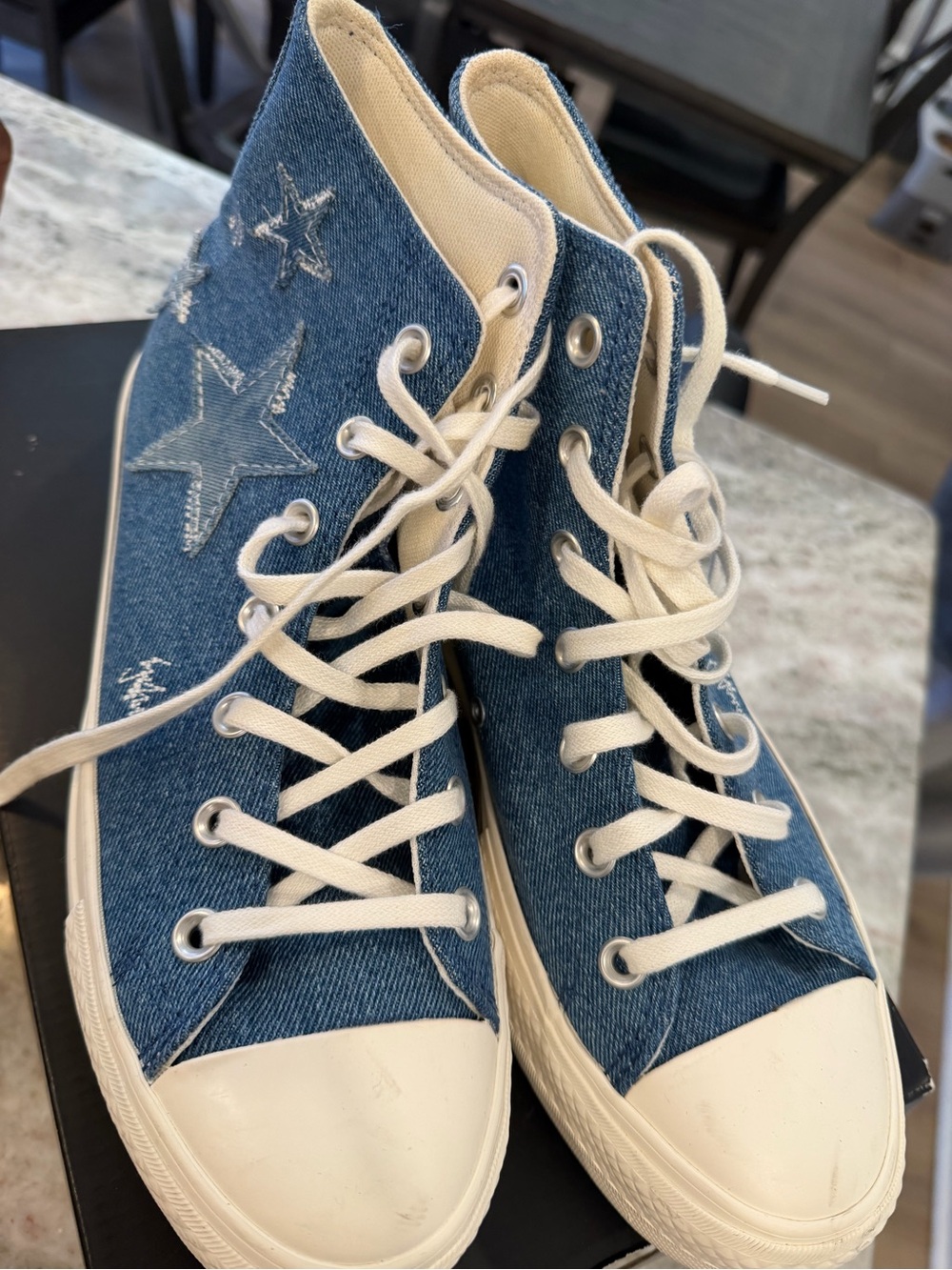 Converse Denim High-Top Sneakers with Star Appliqué - Blue & Cream